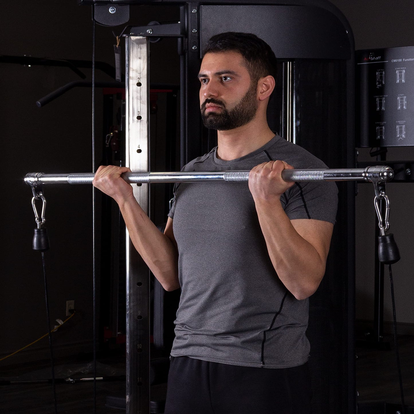 AmStaff Fitness 48" Straight Ez Curl Lat Pull Down Bar with Revolving Double Hook for Dual Pulley Cable Machines, Functional Trainer Multi-Purpose Attachment (Straight Bar)