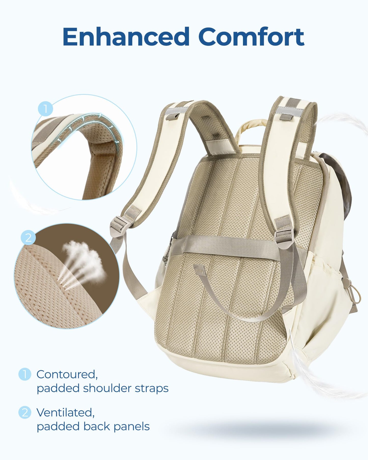 BAGSMART Backpack for Women, Wide Opening Travel Backpack, College Backpack for 15.6 Inch, Water-Resistant Quilted Daypack Lightweight Bookbag, Camel