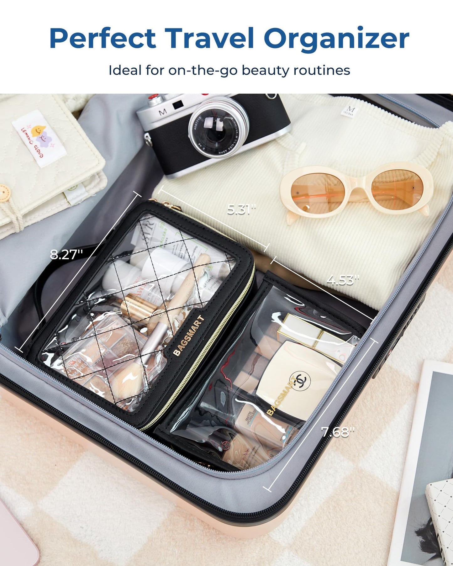 BAGSMART Clear Makeup Bag Set, TSA Approved Toiletry Bag, Clear Travel Bags for toiletries, Cosmetic Bags with Zipper, Makeup Organizer Bags Fit Carry-on Travel Essentials, Black