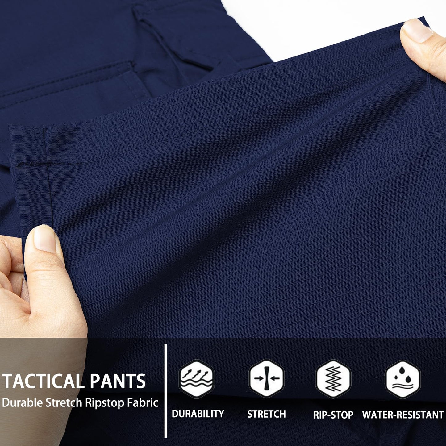 Hiwise Men's Stretch Tactical Pants Water Resistant Ripstop Cargo Pants Outdoor Lightweight EDC Work Hiking Pants (Navy Blue, 34WX32L)