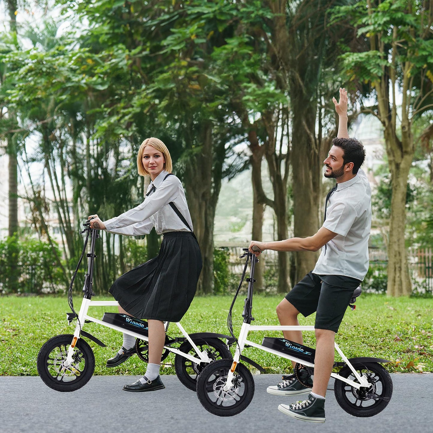 Winado Electric Bike for Adults, 14" Folding Electric Bicycle 450W Motor with Dual Disc Brakes, Max Range 25Miles(Pedal-Assist) & Speed 15.5MPH, Foldable Commuter City Ebike for Adults/Teens, White