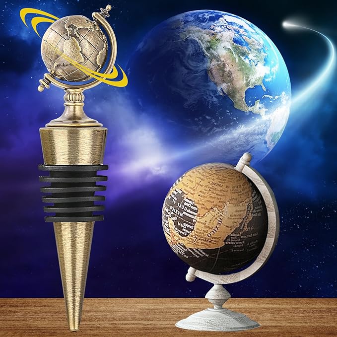 LKKCHER Earth Globe Wine Stopper, Wine Gifts for Men Women, Bottle Stoppers for Wine Champagne, Birthday Gifts, Wine Saver, Wine Accessories