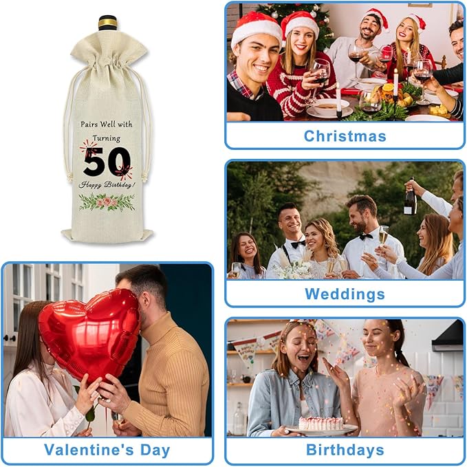 50th Birthday Gift Ideas for Women Men Wine Bag 50 Years Old Birthday Party Decorations Wine Bottle Bag Pairs Well with Turning 50 Happy 50th Fifty Birthday Gift for Dad Mom Husband Wife