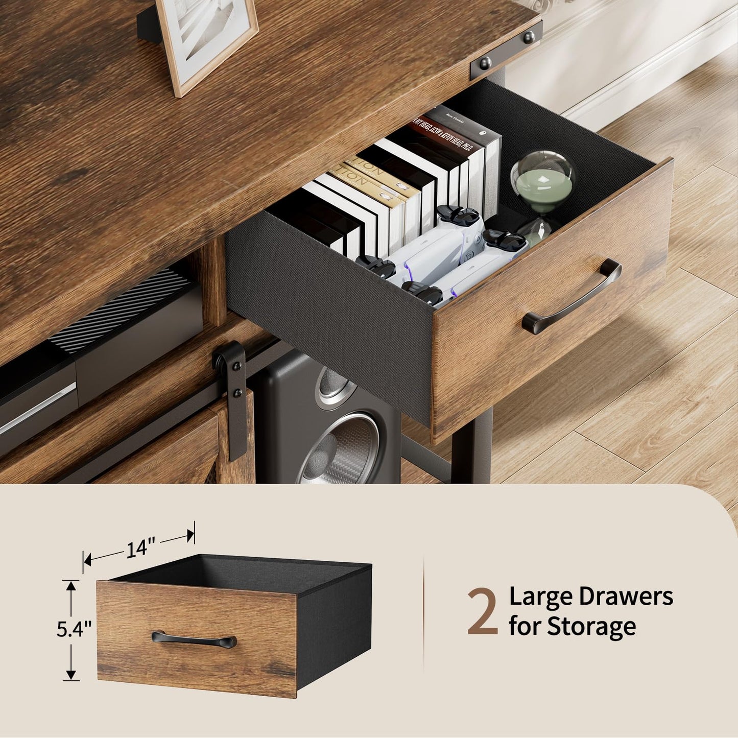 AntsandAnts TV Stand for 75 Inch TV,Entertainment Center with Power Outlets, 2 Drawers & Sliding Barn Doors, Rustic Wood Industrial TV Table for Living Room, Fits Up to 75" TVs