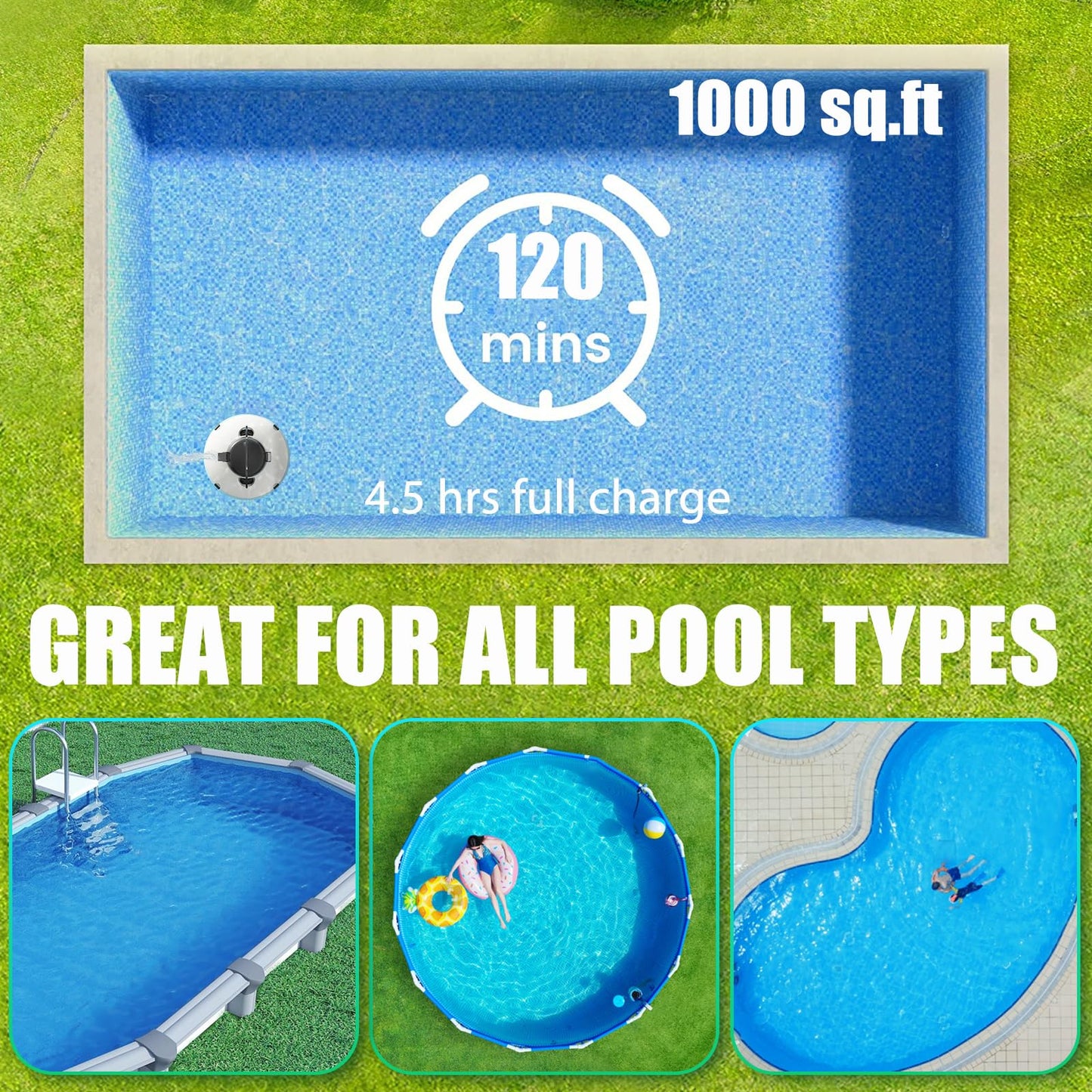 (2025 Upgrade) Cordless Robotic Pool Cleaner, Pool Vacuum for Above Ground Pool with 120 Mins Runtime, Auto-Parking Robot Pool Cleaner for Inground Flat Pools Up to 1000 sq.ft