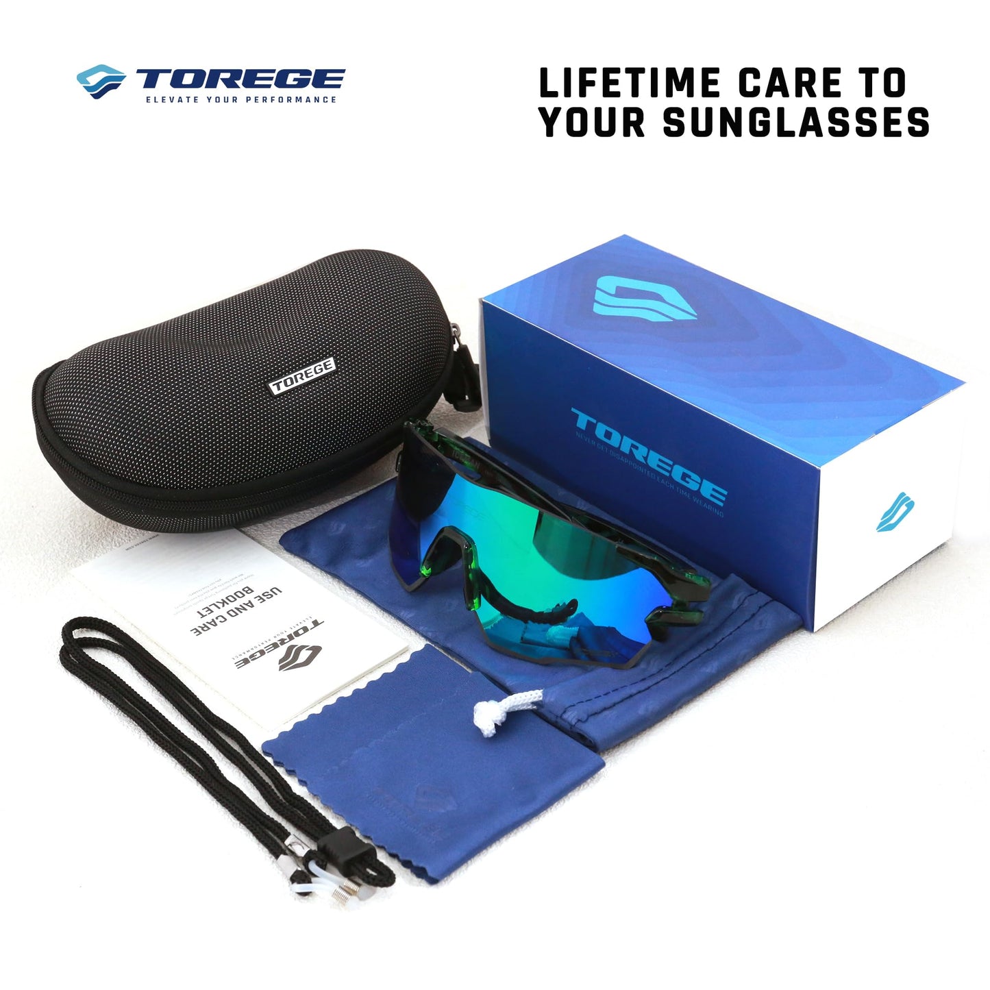 TOREGE Polarized Sports Sunglasses for Men and Women-UV Protection, Ideal for Cycling, Fishing, Baseball, Running, Golf Iceman (C11- Stripe Transparent Green &Green Lens)