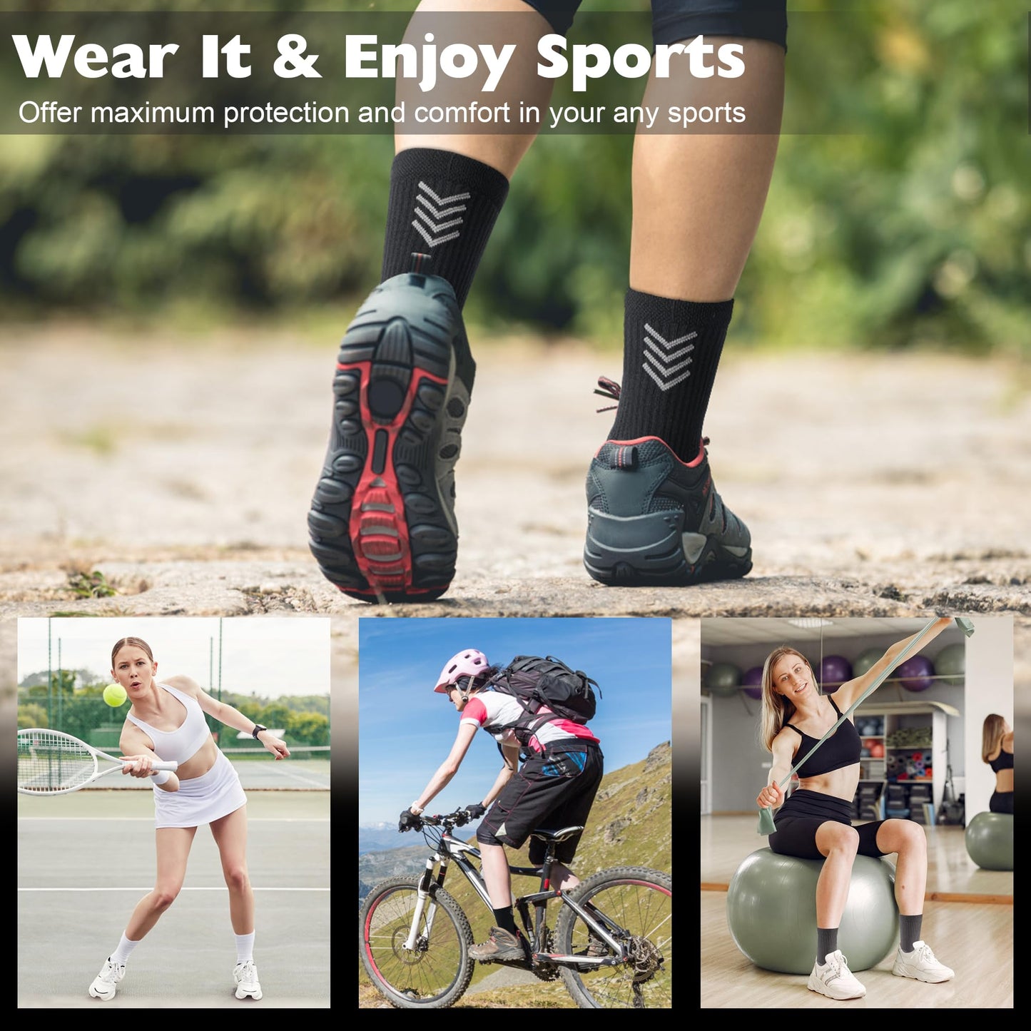 Amutost Crew Socks Women 3-6 Pairs: Hiking Athletic Running Crew Socks with Support Cushioned Socks