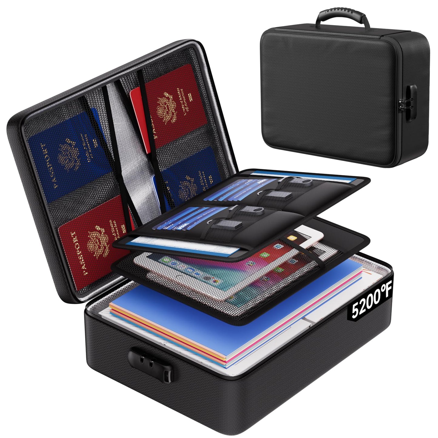 ENGPOW 5200°F Fireproof Document Bag with Lock,Upgraded Heat Insulated Fireproof&Waterproof Box 8 Layers File Organizer,Portable Home Travel Safe Storage for Important Documents,Passports,Laptop