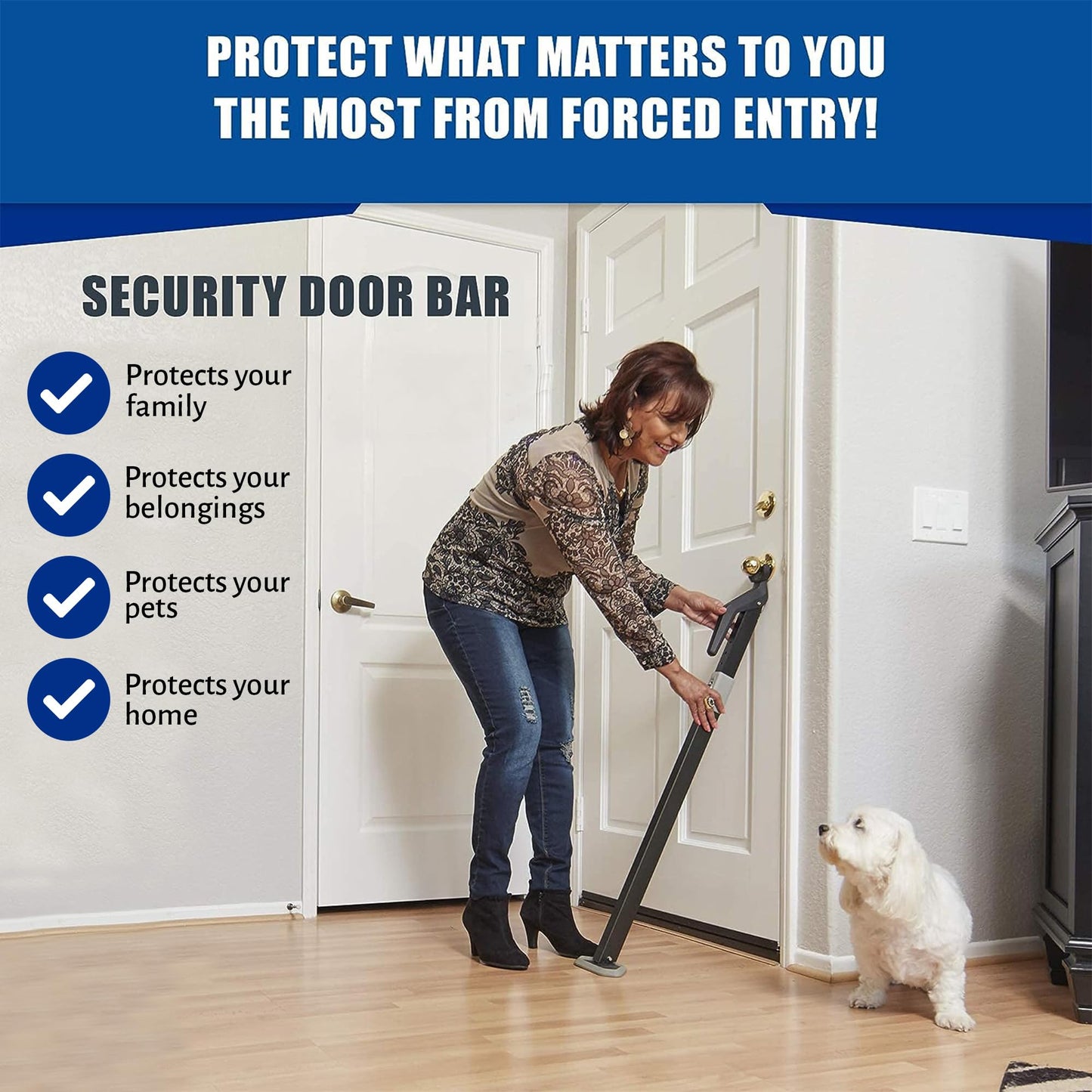Super Heavy Duty Security Door Lock Bar Fully Adjustable Door Stopper Device for Home Defense for Residential and Commercial Use to Protect Against Forced Entry. Security Door Jammer by Securadoor
