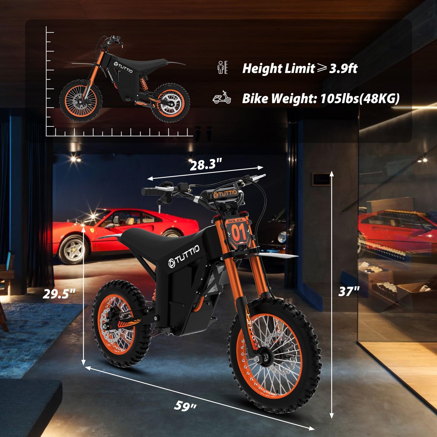 Tuttio Electric Dirt Bike Teens Adults Electric Bike 48V 21AH Removable Battery with Hydraulic Brakes (21AH Dirt Bike)
