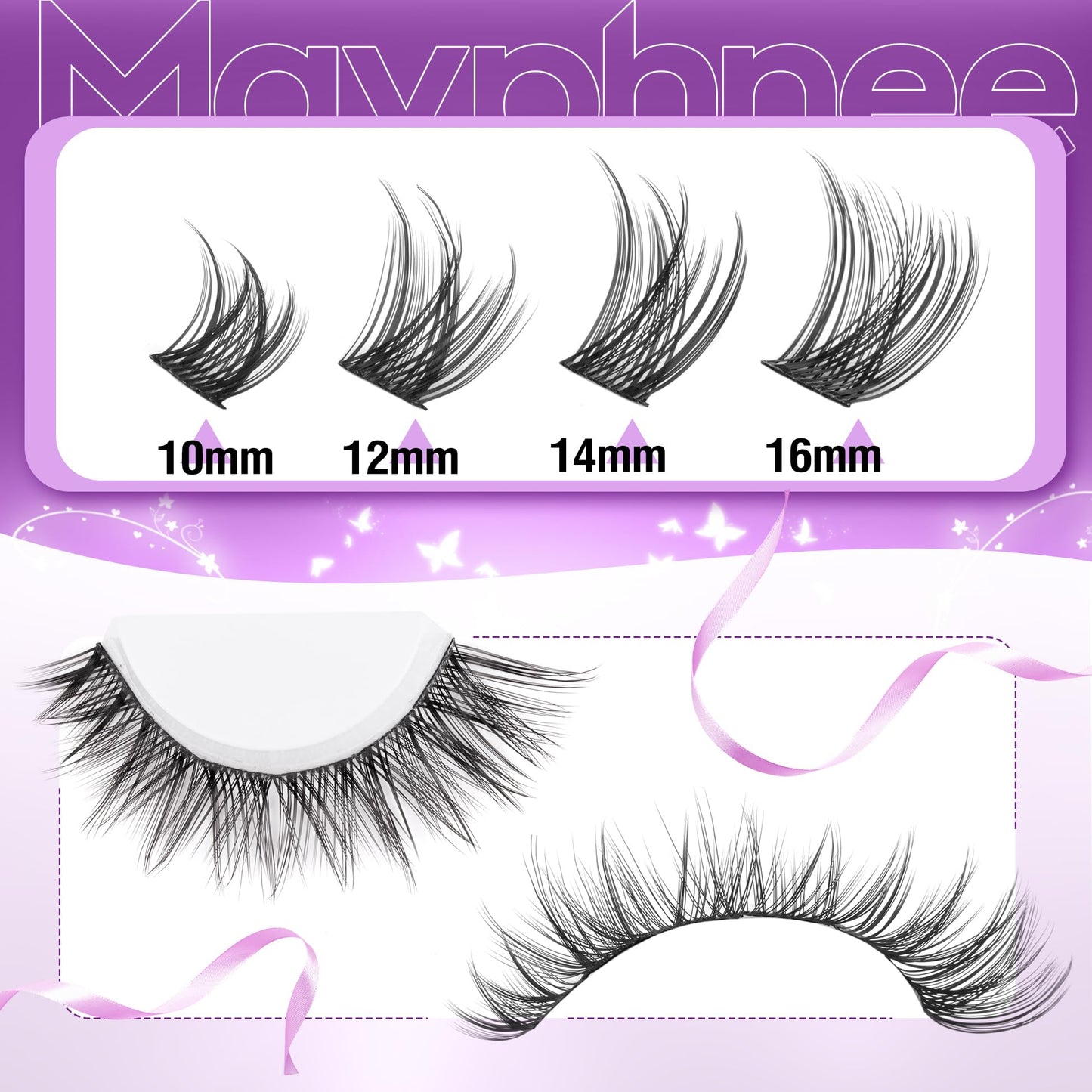 Natural Lash Clusters Kit Wispy Eyelash Clusters CC Curl Cluster Eyelash Extensions 132 pcs Individual Lash Extensions DIY Lash Extension Kit with Lash Bond and Seal and Remover Lash Kit by Mavphnee