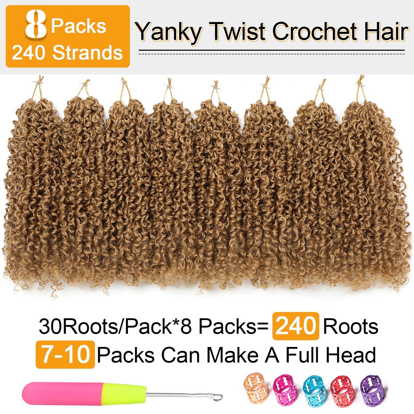 Aksice 10 Inch 8 Packs Yanky Twist Crochet Hair for Women Pre-looped Mini Twist Hair Bohemian Passion Twist Crochet Hair Boho Crochet Braids Synthetic (27#)