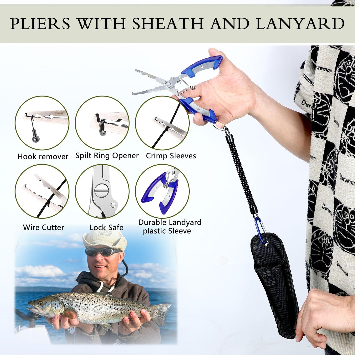 Sosation 134 Pcs Fishing Tool Kit Fishing Pliers Kit Fishing Gear and Equipment Include Fish Hook Remover, Fishing Lures, Lip Gripper, Fish Weigh Scale(Desert Camouflage)