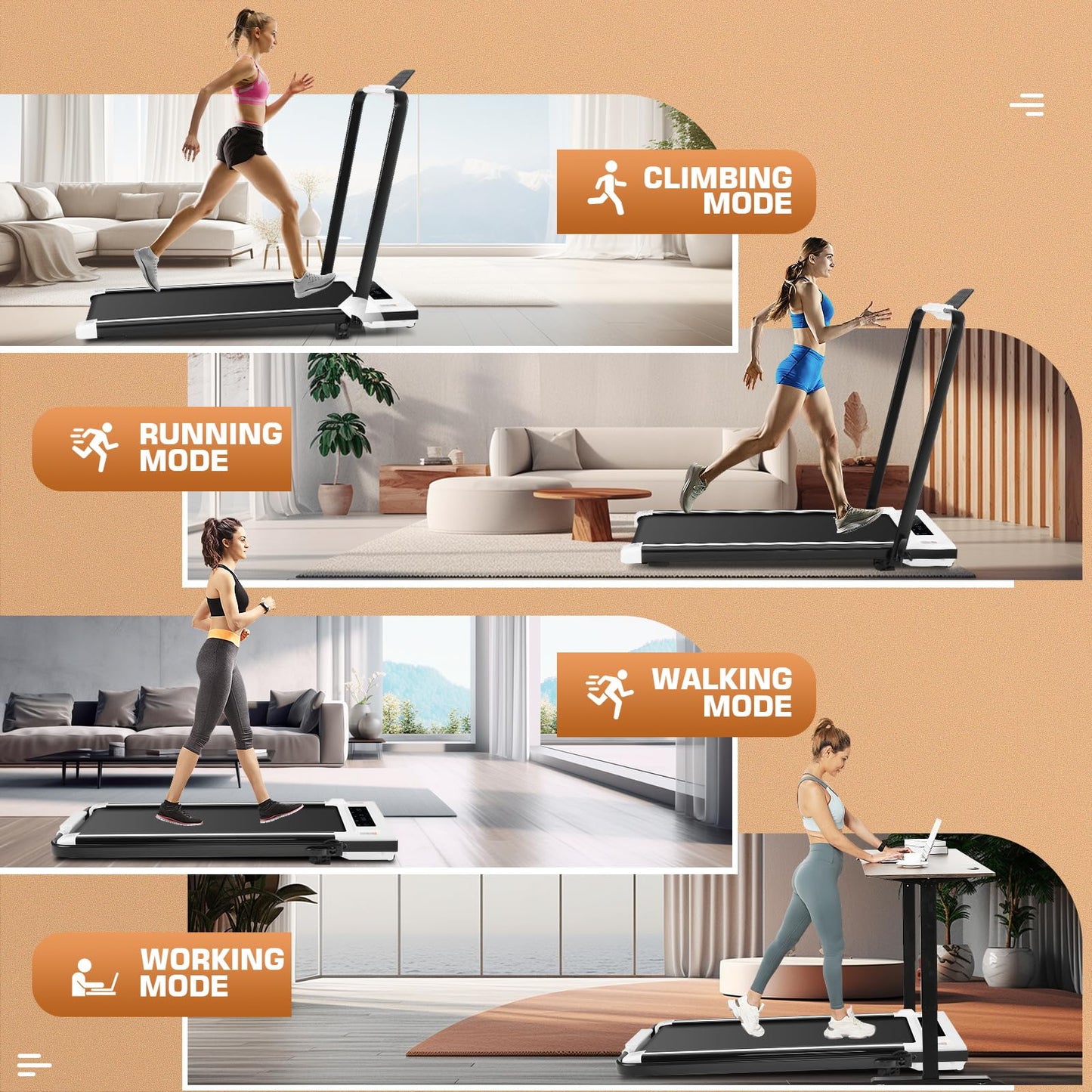 ANCHEER Treadmills with Incline, Under Desk /2s Folding/Max 300 lb Capacity-Walking Pad/Compact Electric Treadmill for Home/Gym/Office with LED Touch Screen/Remote Watch