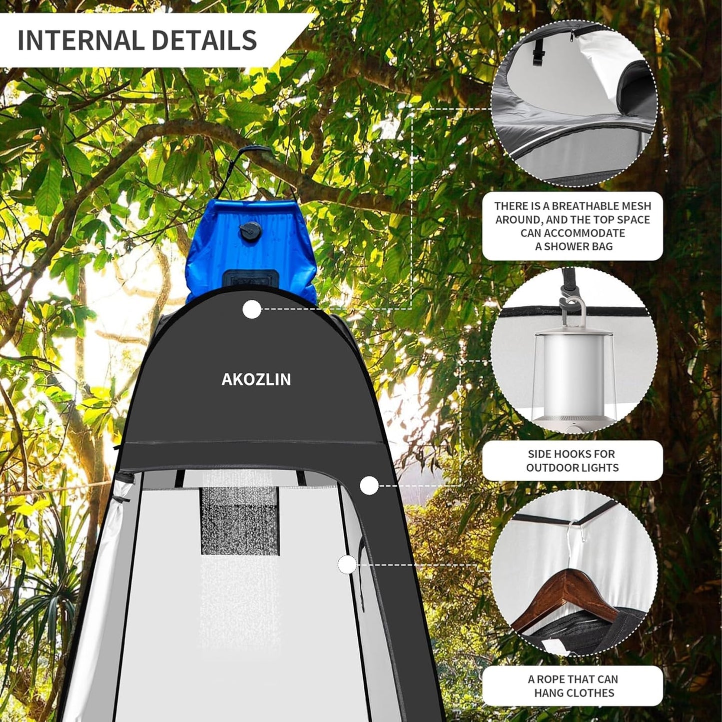AKOZLIN Portable Pop Up Shower Tent with Camping Toilet for Camping Beach Outdoor Use 47.2" Lx47.2 Wx74.8 H