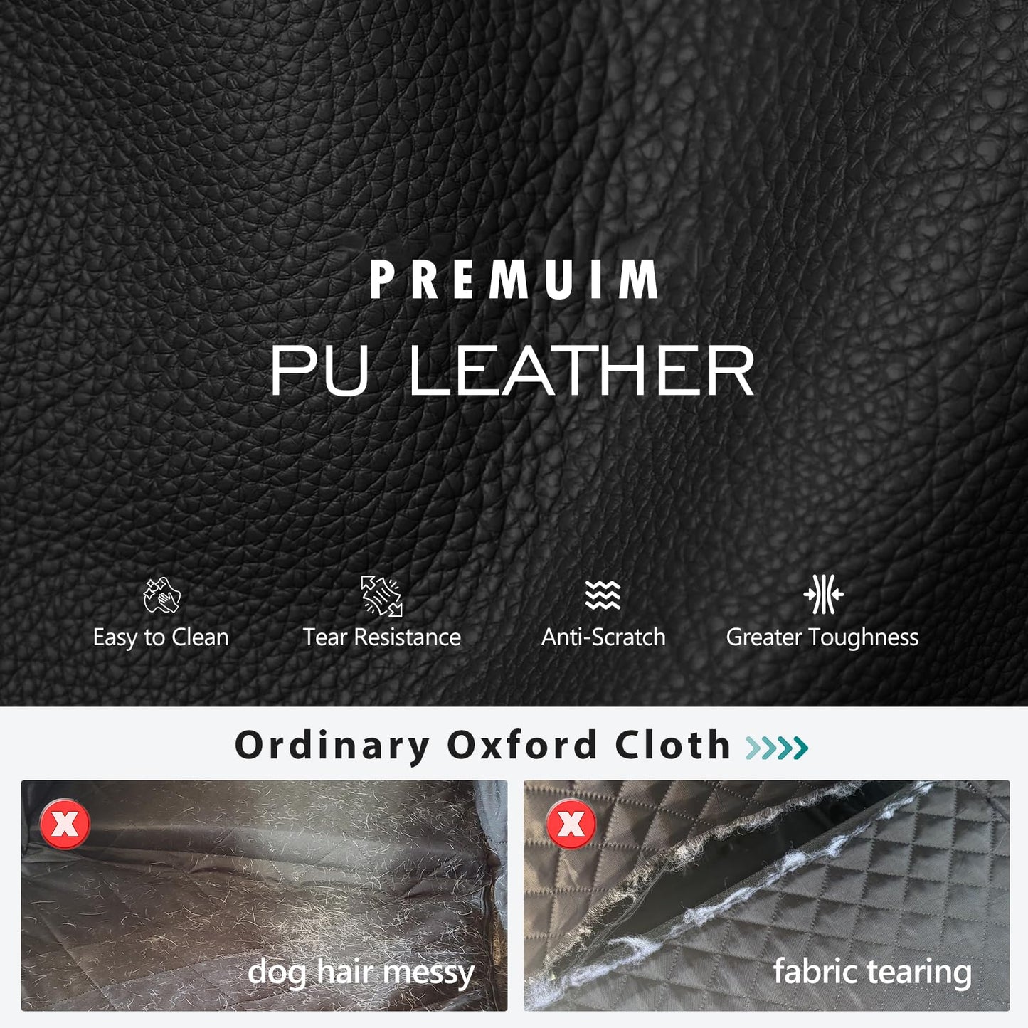 Back Seat Extender for Dogs Upgraded Anti-Scratch PU Leather, Hard Bottom Dog Car Seat Cover for Back Seat, Backseat Extender for Dogs, Waterproof Dog Hammock for Car, SUV, Small Truck, Black