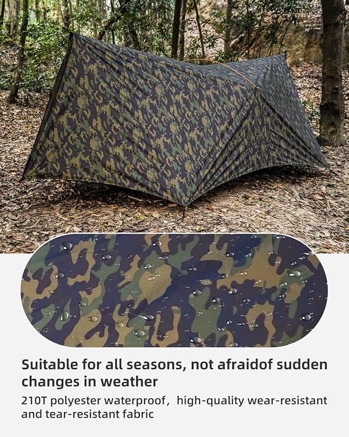 Camping Tent Tarp Waterproof, Ultralight Hammock Rain Fly, Portable Rain Tarp Canopy with Doors, Multifunctional Bushcraft Tarp for Outdoor Backpacking Hiking, UV Protection