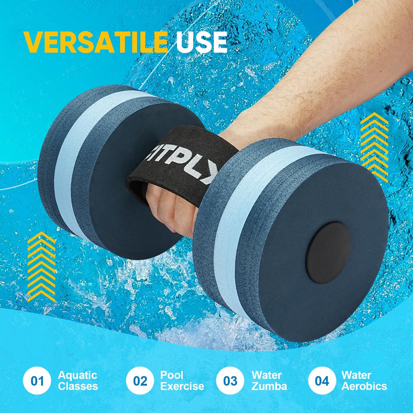 Fitply Water Weights Aquatic Pool Dumbbells for Pool & Water Exercise - EVA Foam Pool Weights, 2PCS Lightweight Water Dumbbells, Swim Weights and Water Aerobics Weight Loss Pool Exercise Equipment