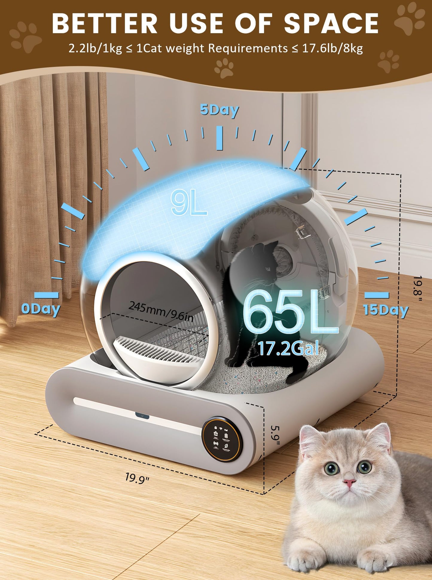 (2025) Self Cleaning Litter Box, Upgraded Robot Automatic Litter Box for Multiple Cats, 65L+9L Extra Large, Features Negative ion Sterilization and Deodorization, APP Control, 3 Rolls Litter Liners