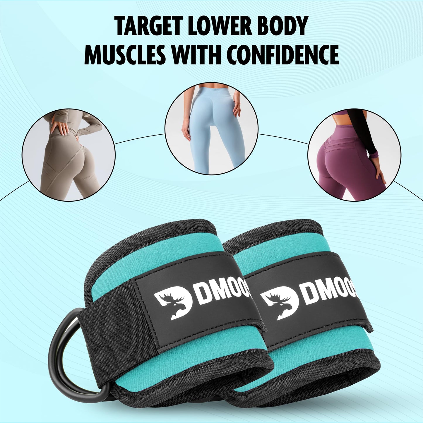 DMoose ankle cable straps for workout - One Size Fit with Premium Padding, foot strap for cable machine, cable leg attachments for gym, Booty Workouts, Leg Extension, Hip Abductors