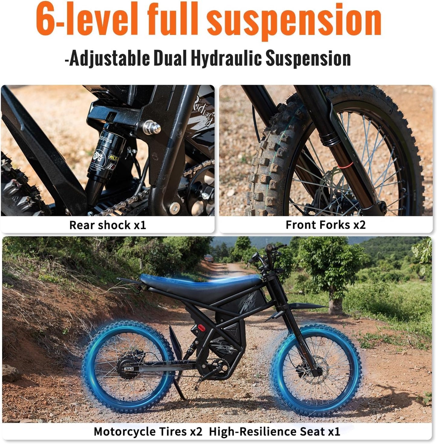 GT73 Electric Bike for Adults, Upgraded 2400W Full Size E Dirt Bike with 36.4AH Dual Battery, 25 Inch Knobby Tires, Max 37 MPH & 85 Mile Long Range, Dual Hydraulic Brakes & Full Suspension