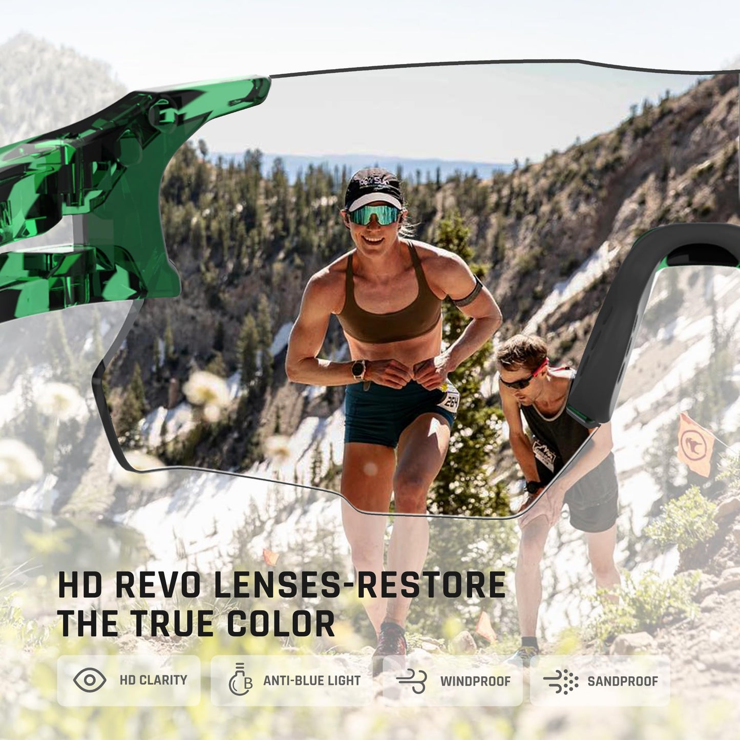 TOREGE Polarized Sports Sunglasses for Men and Women-UV Protection, Ideal for Cycling, Fishing, Baseball, Running, Golf Iceman (C11- Stripe Transparent Green &Green Lens)