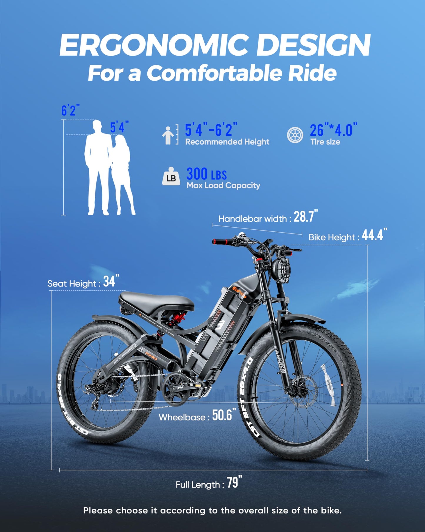 eAhora Romeo Pro Electric Bike - 2025 34MPH 1600W 48V 60AH 200Miles Long Range Ebike for Adults, 26" * 4.0 Fat Tire Fast Electric Mountain Bike Full Suspension Off-Road E-Bike, UL2849