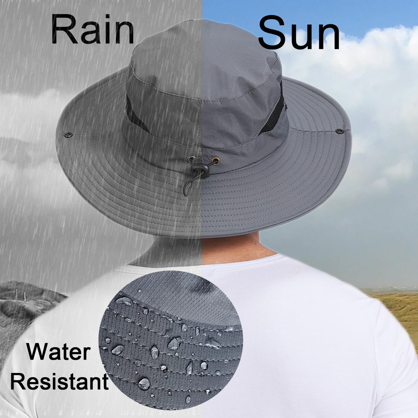 PFFY Sun Bucket Hat for Men 3” Wide Brim UPF 50+ Bucket Fishing & Beach Hats Beige