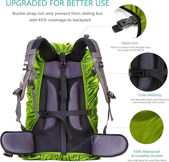 Waterproof Backpack Rain Cover,8000mm Waterproof Level,Upgraded with Reflective,Anti-Slip Cross Buckle Straps,Ultra-Strong Multilayer Structure for Hiking,Biking,Camping,Outdoor, Traveling