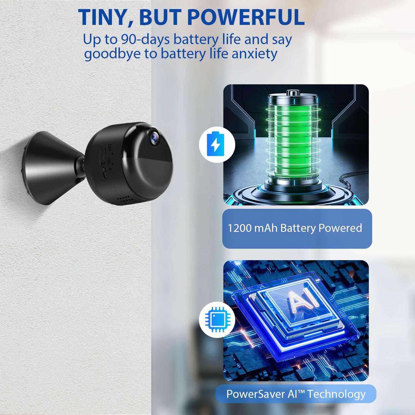 Mini Camera, Wireless Small Nanny Cam Hidden Camera for Home Security, 90 Days Battery Life, Auto Night Vision, Magnetic Installation, PIR Motion Detection,Cloud & Local SD Card Storage with Replay
