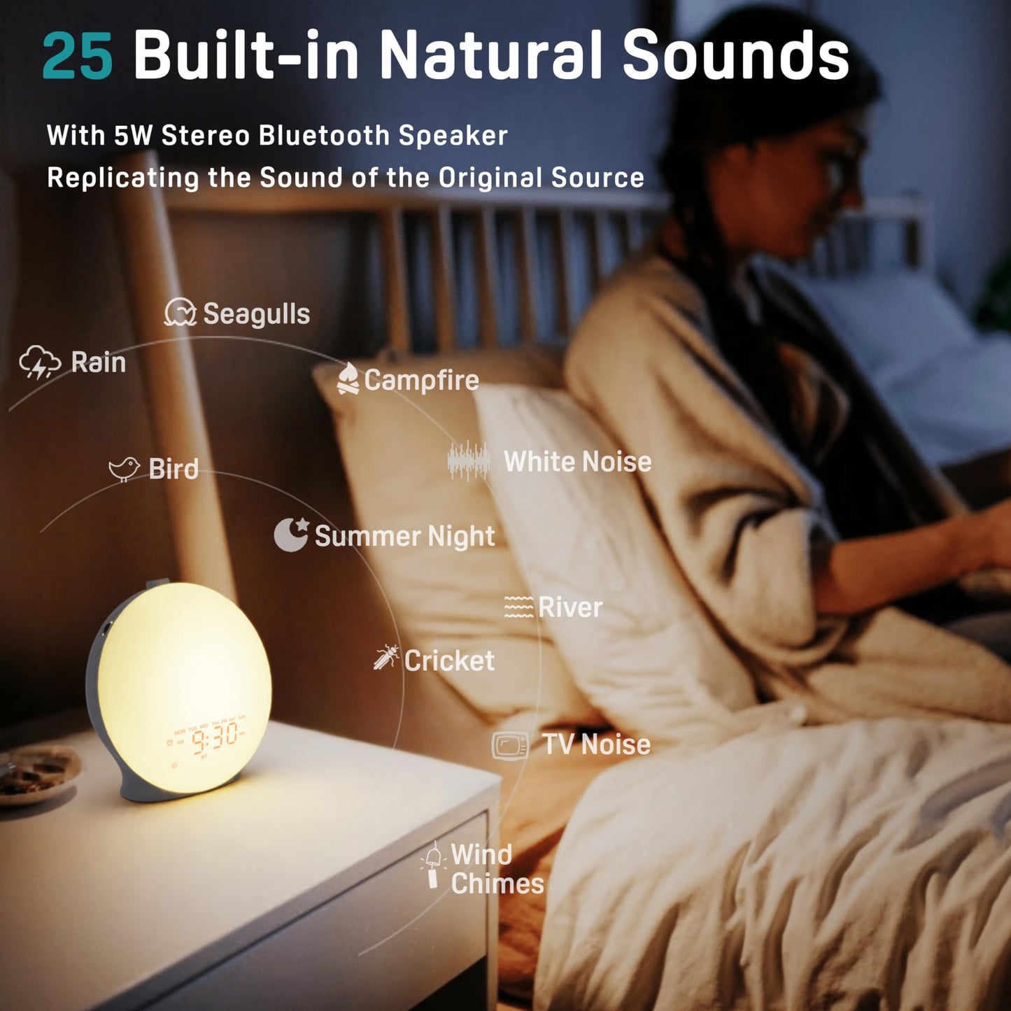 JALL Sunrise Alarm Clock White Noise Sound Machine with 22 Soothing Sounds, 17 NightLights, Bluetooth Speaker, Wake Up Light Alarm Clock for Bedrooms, Heavy Sleepers, Ideal Gift for Baby, Kids Seniors
