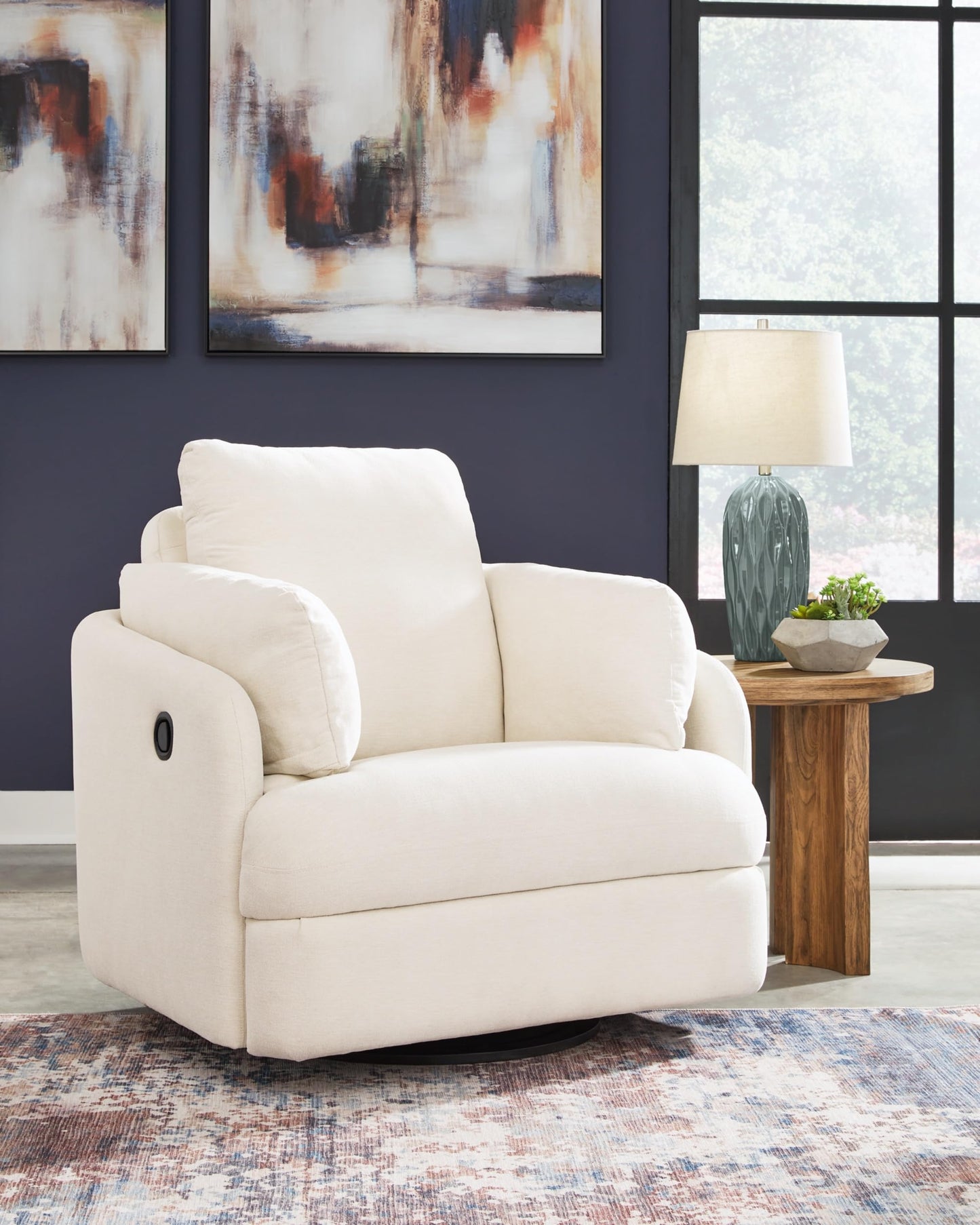 Signature Design by Ashley Modmax Coastal Press-Back Swivel Glider Rocker Recliner with Machine Washable Cover, Hidden Storage Compartments and 2 Bolster Pillows, Beige