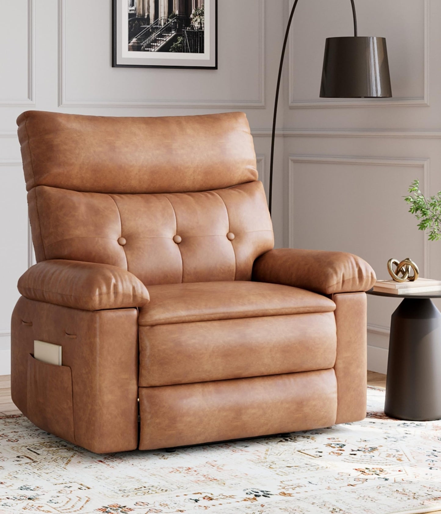 GarveeHome Oversized Recliner Chair - Faux PU Leather Large Manual Recliner for Adults, Exceptional Comfort Lazy Chair with 1.5X Sponge Filling and Easy Recline Mechanism for Relaxation