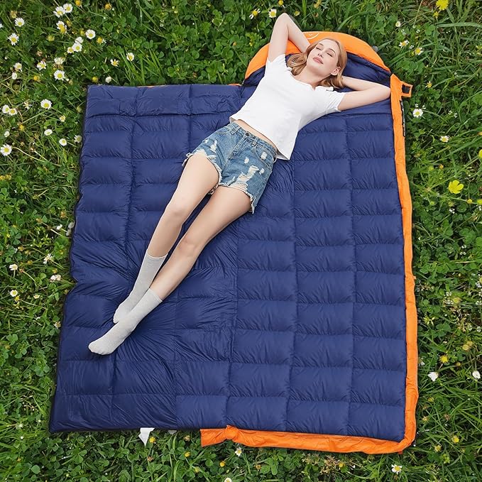 0 20 Degrees F Down Sleeping Bag for Adults,4 Season Cold Weather Rectangle Wearable Down Sleeping Bag for Camping Hiking,Can be Used as Blanket Quilt or Cloak,with Mesh Sack Buckle Strap