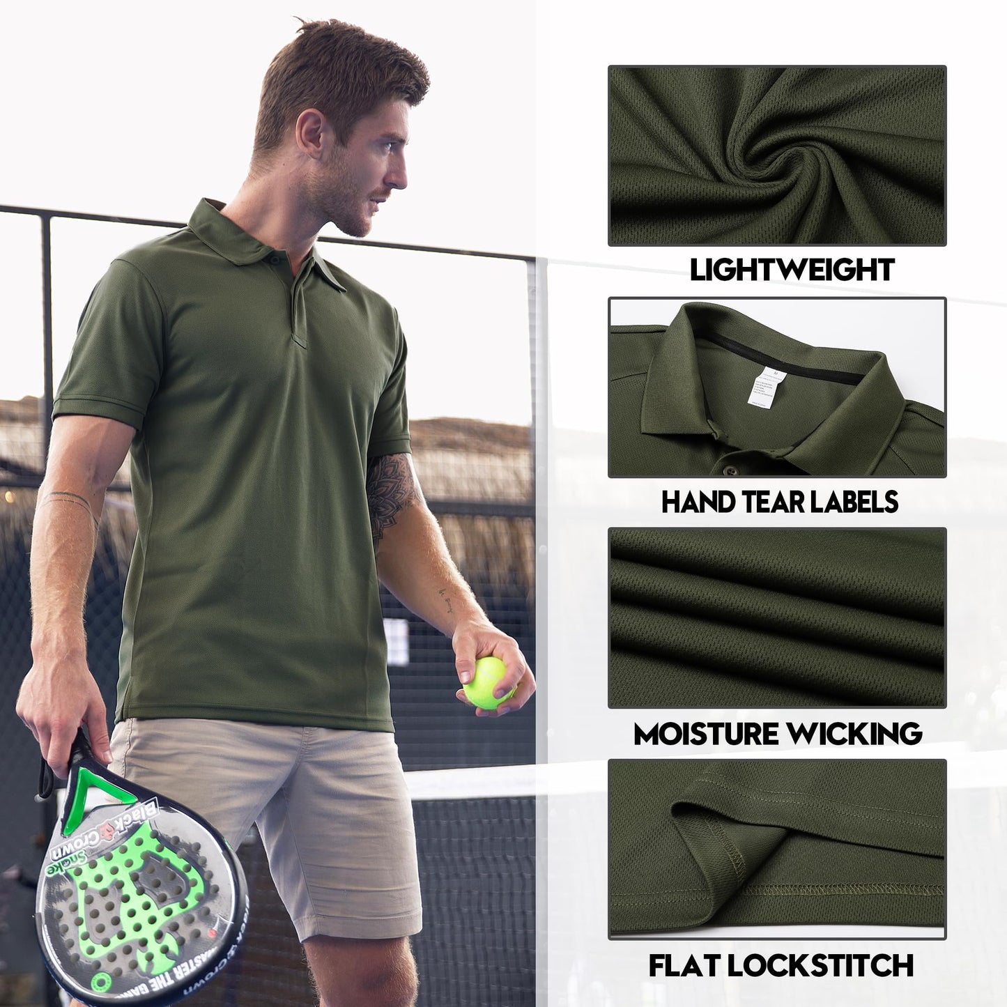ZENGVEE Polo Golf T Shirts for Men Dri Fit Athletic Short Sleeve Performance Tactical Collared Camisas Polo Hombre Polocher Moisture Wicking Playeras Polo Work Sport Tshirts(0428-BGG Blue Khaki-XL)