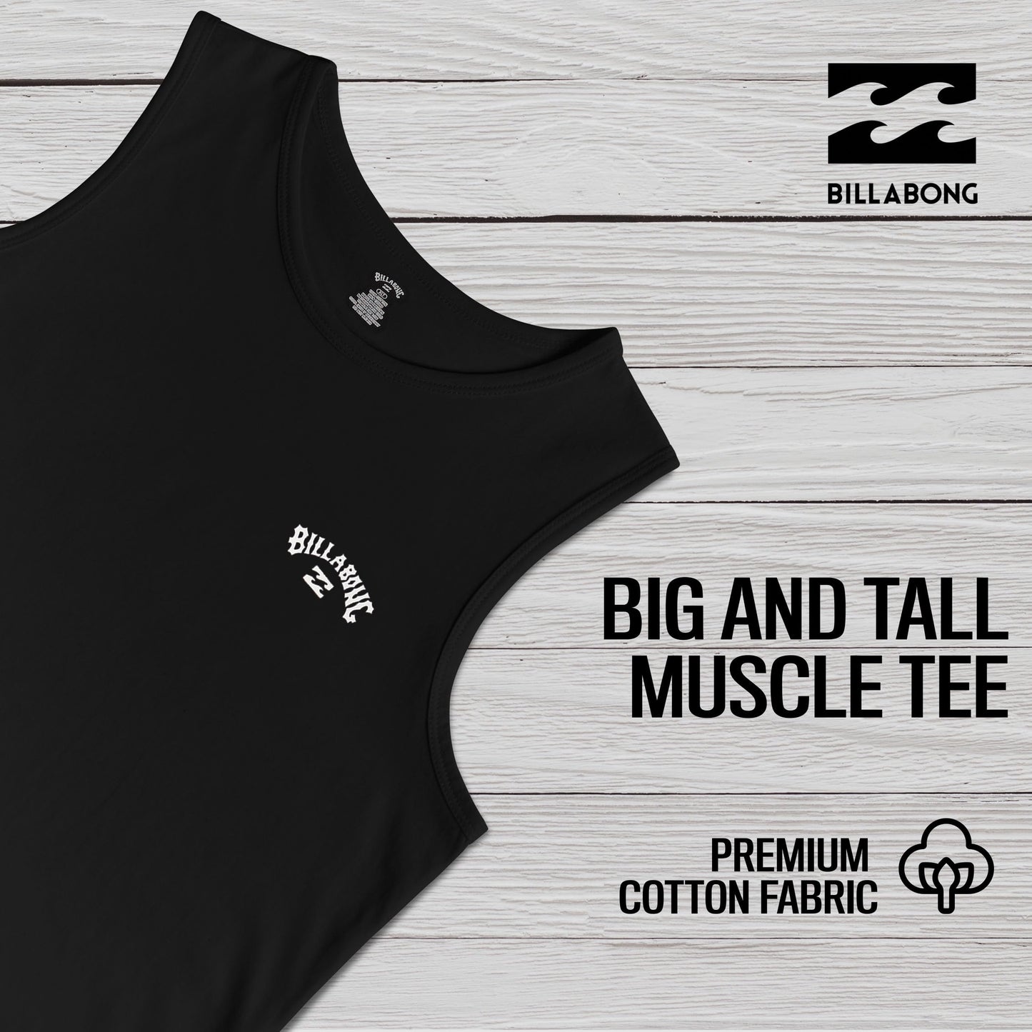 Billabong Big and Tall Sleeveless Shirts for Men - Cotton Mens Muscle T Shirts Black