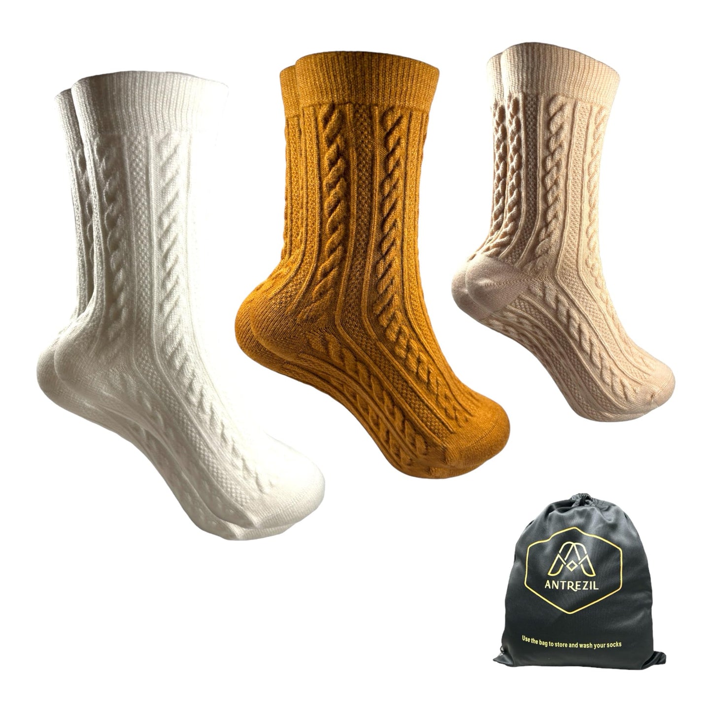 ANTREZIL Seamless Winter Socks Pack of 3 Pairs,with Bag |Cotton Wool Socks Quick-Dry,Breathable Hiking Boot Socks, Women Warm Cozy Socks