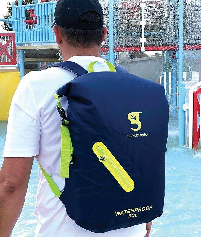 geckobrands Lightweight 30L Waterproof Backpack - Lightweight Watertight Outdoor Bag Hiking Traveling Light Water Activities