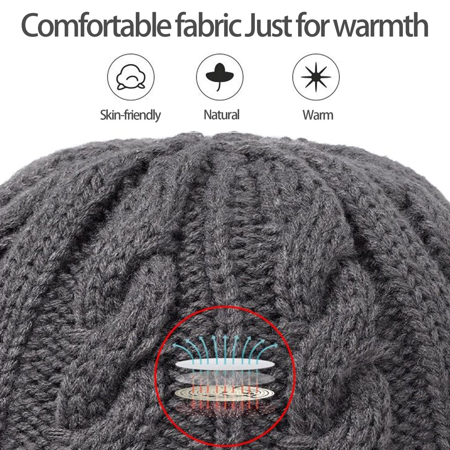 Clakllie Winter Visor Beanie Hat for Men Women Brim Knit Skully Hats Billed Skull Cap Thick Vintage Knitted Beret,Gray