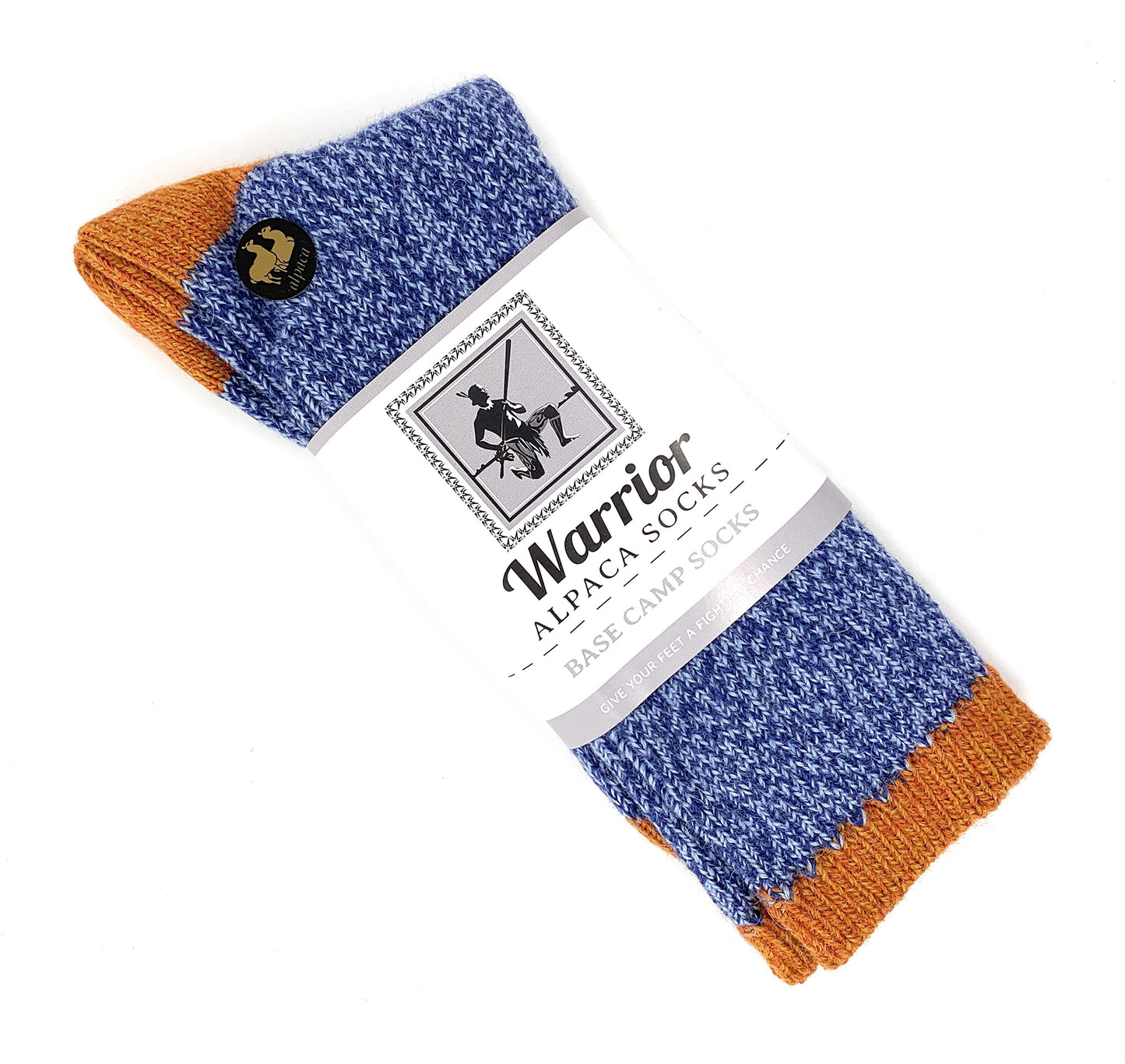 WARRIOR ALPACA SOCKS - Unisex Base Camp Alpaca Wool Hiking Socks for Men & Women (Medium, Blue/Orange)
