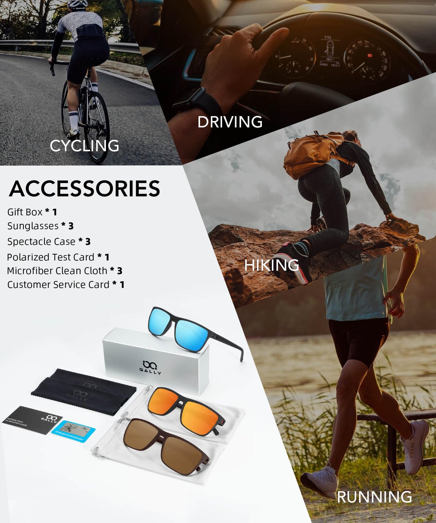 QALLY Polarized Sunglasses Men, Mens Sunglasses Polarized UV protection Lightweight Sun Glasses for Driving Fishing Golf