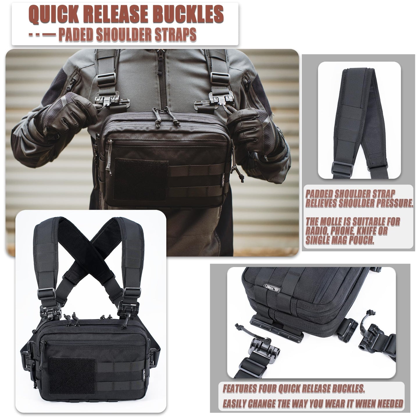 CLTAC Tactical Chest Rig Bag Concealed Carry CCW Pack Molle Pouch IFAK EMT Medical Organizer for Outdoor Hunting Shooting Hiking with Quick Release Harness