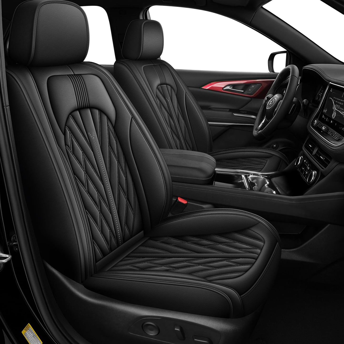 RAWAKORW 7 Passenger Seat Covers fit for Chevy Traverse 2018-2023: Leather Car Seat Cover Interior Accessories Customer Fit 7 Seater Protector (Black)