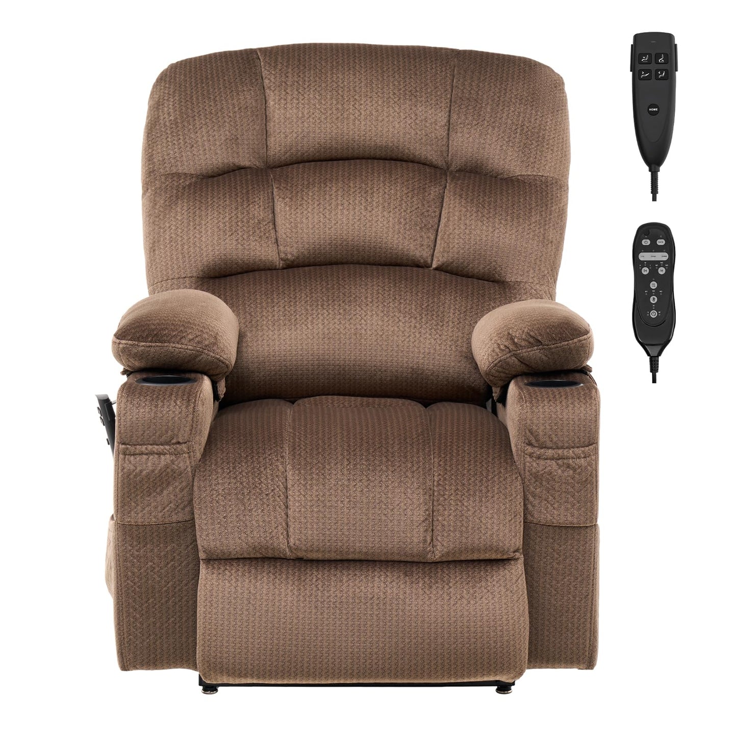 VEVOR Power Lift Recliner Chair, Dual Motor Lift Chair with Heat and Massage for Elderly, 2 Cup Holders and USB Port Infinite Position Adjustment Electric Recliner (Large, Brown)