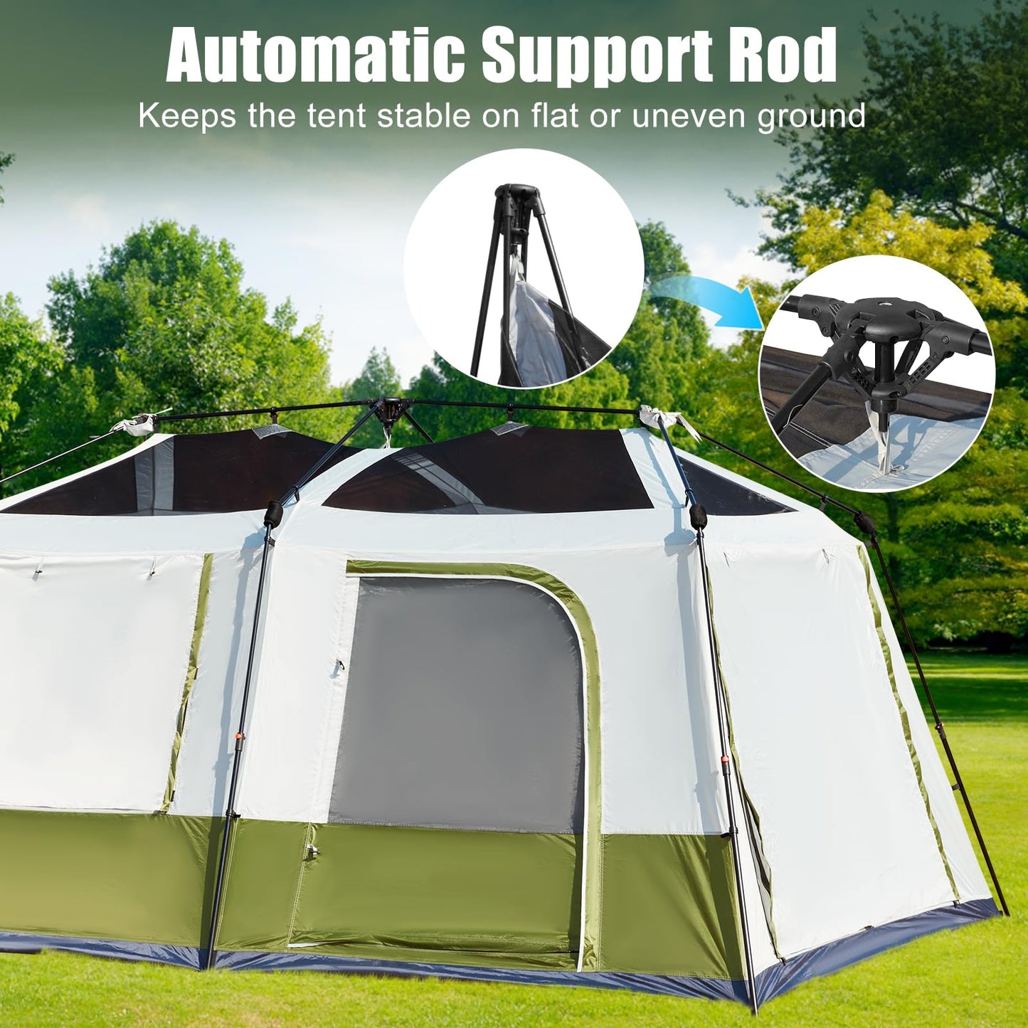 YOLENY Instant Cabin Tent, 4-8 Person Pop-Up Tent for Camping, Spacious Interior-14' x 9', 3000mm Water-Resistant with Rainfly, 2 Windows & 4 Doors, Green