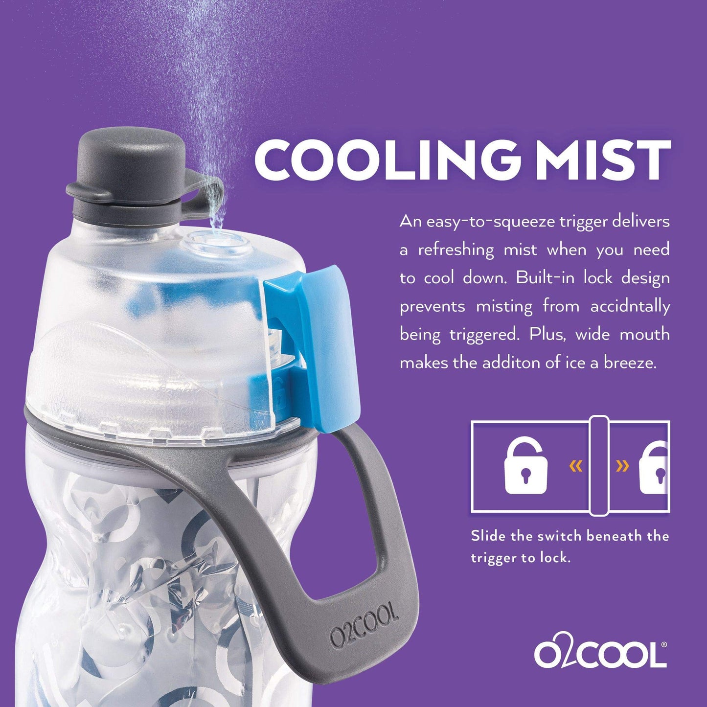 O2COOL Mist 'N Sip Misting Water Bottle 2-in-1 Mist And Sip Function With No Leak Pull Top Spout Sports Water Bottle Reusable Water Bottle - 20 oz (2 Pack Soccer)