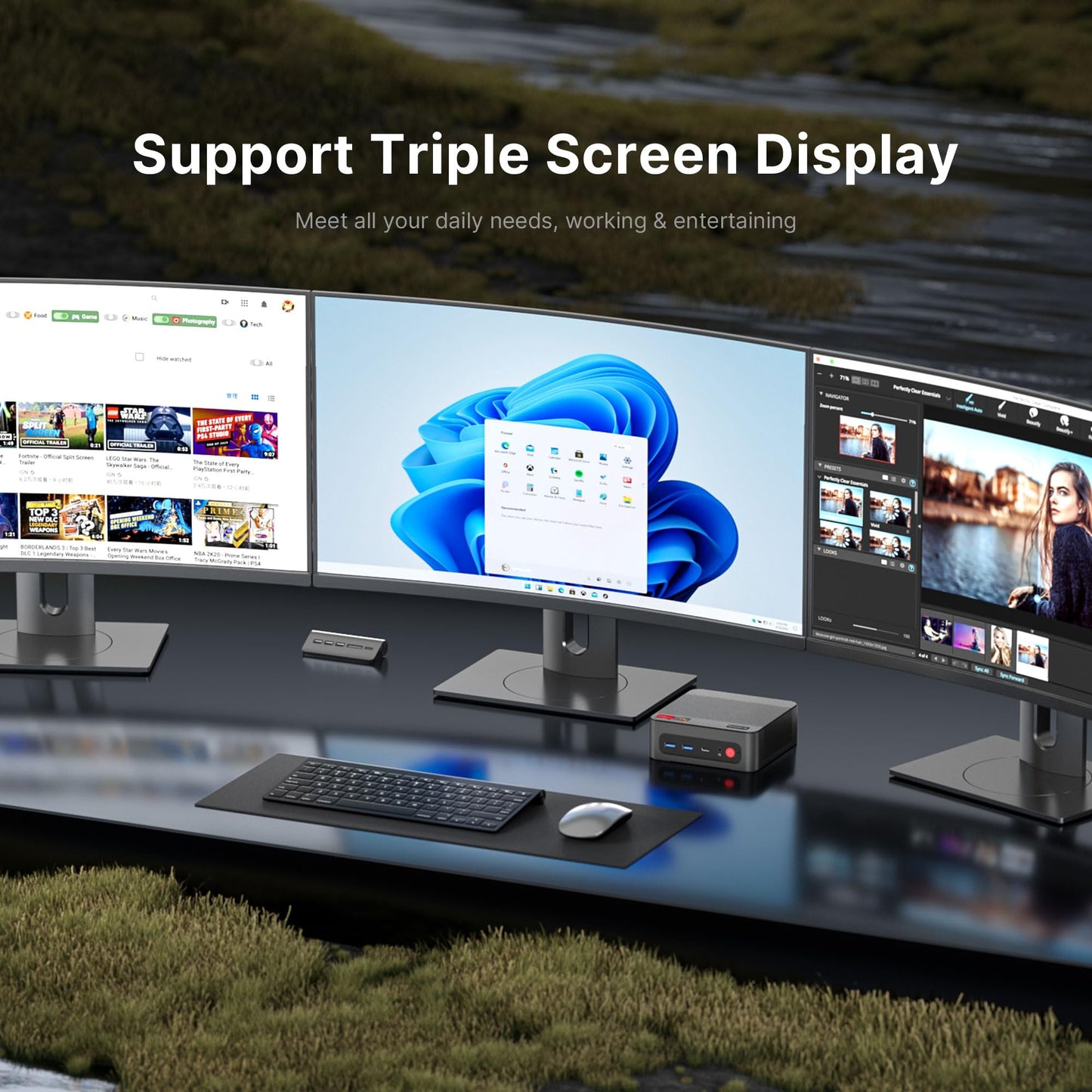 BOSGAME P4 Light Gaming Mini PC, Ryzen 7 5825U, 32GB RAM 1TB SSD, 11 Pro Triple 4K 60HZ Displays Desktop Computers, Support PS3 Emulator Micro PC, HDMI+DP+Type-C, WiFi 6E, BT5.2, Dual 2.5GbE LAN