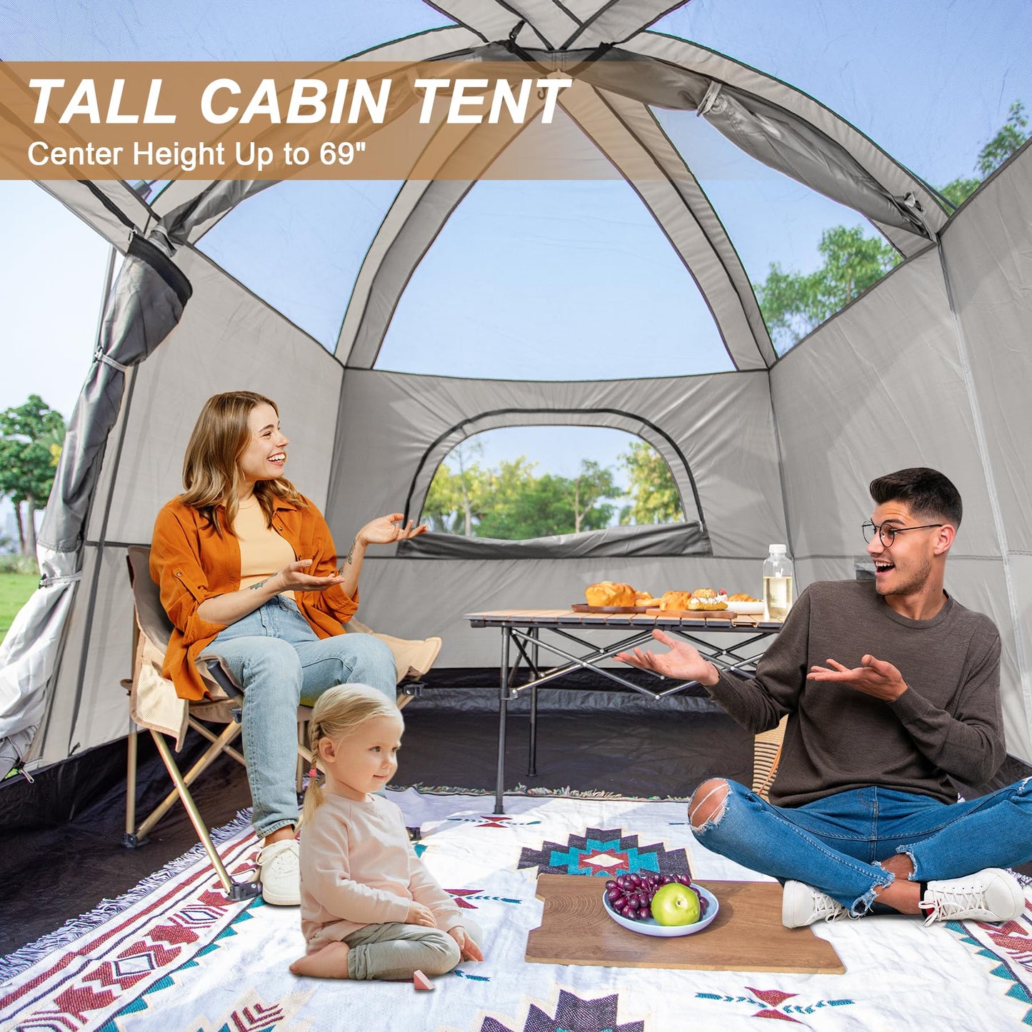 Castle Unicorn 4-6 Person Camping Tent, Large Family Cabin Tents with Porch & Rainfly, Double Layer Waterproof Glamping Tent with 2 Rooms 2 Doors, Portable Big Tents for Outdoor Camping Hiking Party