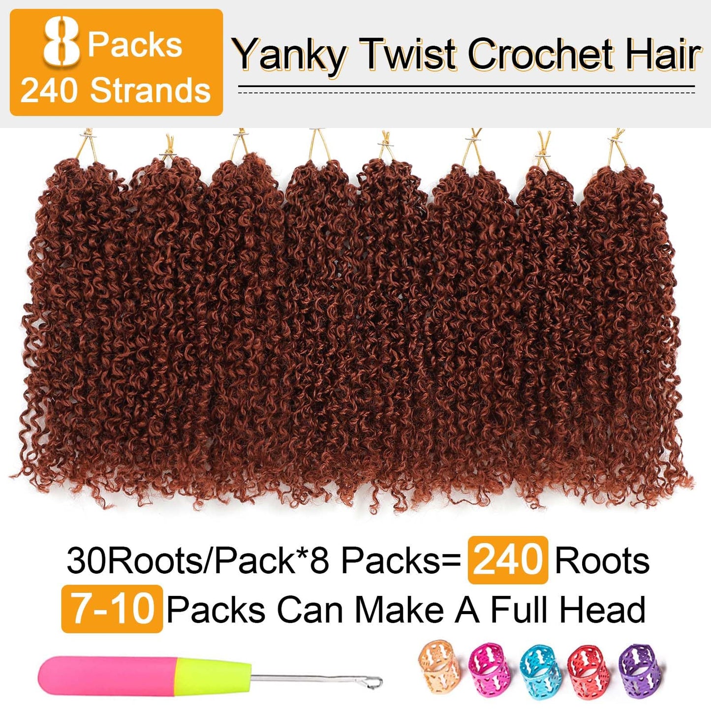 Aksice 8 Packs Yanky Twist Crochet Hair 8 Inch Pre-Twisted Passion Twist Spring Twist Hair with Curly Ends Pre-looped Crochet Braids Hair Extensions for Women (350#)
