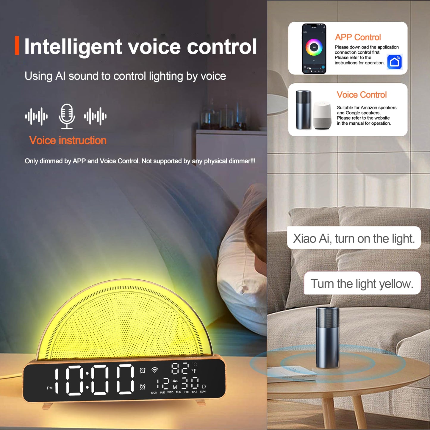 ANYPLUS Sunrise Alarm Clocks White Noise Sound Machine for Bedrooms, Wood Grain Base Wake Up Light Alarm Clock with 13 Soothing Sounds & 8 Color Night Lights for Baby/Adults/Kids(with APP
